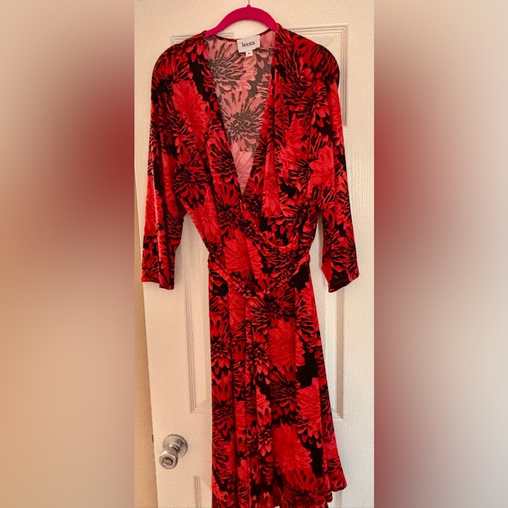 Leota Red and Black Floral Faux Wrap Dress